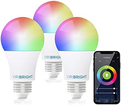Интелигентен led лампа Viribright E26, A19 RGBW с регулируема яркост Wi-Fi, многоцветни led светлини, от 2700 до 5000 ДО + RGBW, което е равно на 60 W (действителната мощност 9,5 W), на главината
