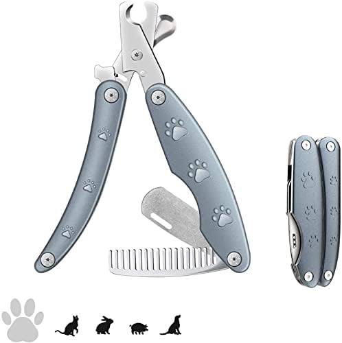AOOF Сгъваема машинка за подстригване нокти за кучета Три в едно е снабден с предпазни устройства, пилочками и расческами за домашни