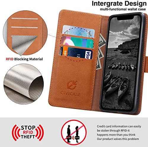 Чанта-портфейл CIVICASE за iPhone 13 Pro, Кожен Флип калъф Премиум-клас с RFID заключване, Притежател на кредитна карта, Магнитна