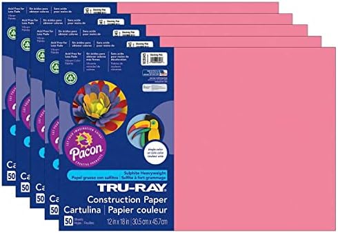 Плътна хартия Tru-Ray, Шокиращо-розови, 12 x 18, 50 Листа, В пакет, 5 опаковки