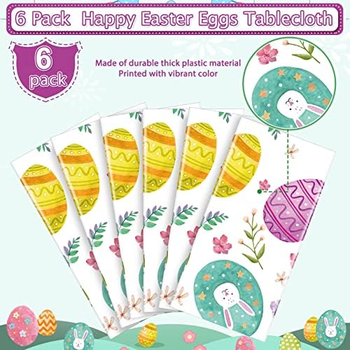 6 Опаковки Великден Покривки за парти, Великденски Яйца, една Найлонова Покривка със Заек, Декорация на масата, Акварел Пролетен