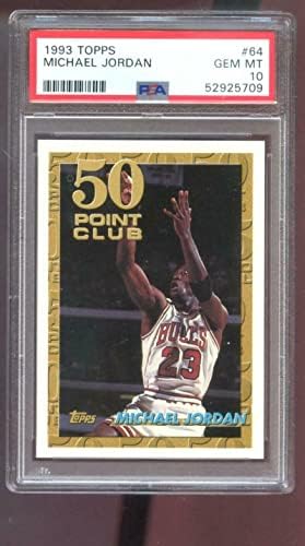 1993-94 Topps 64 Баскетболно карта на Майкъл Джордан PSA 10 с оценка 50 точки Клуб НБА Баскетболни карта, без подпис