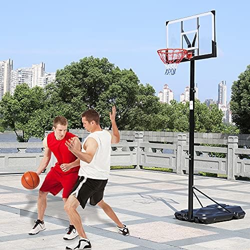 Преносима система порта с баскетбольным пръстен за деца и възрастни, Регулируем на 8-10 метра, на Задния панел 44 инча / 2 Колела