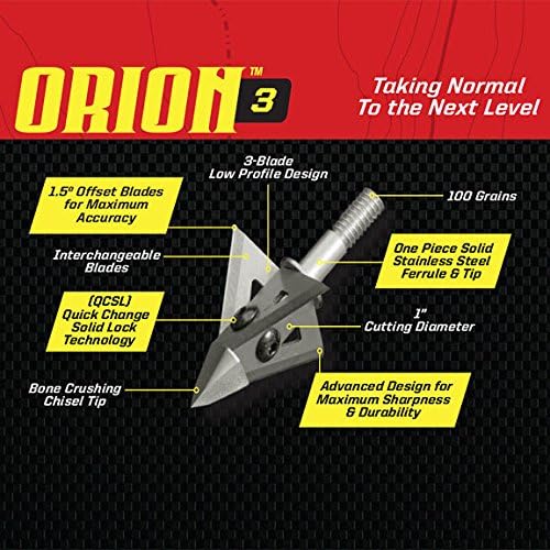 Летяща Стрела За Стрелба с лък Orion 3 Blade Broadhead 100 Песъчинки 3-Pack