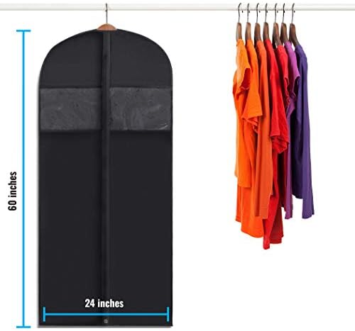 Plixio 60 Черни торби за дрехи за окачване, чанта за мъжки костюм за пътуване и за съхранение в гардероба на жените рокли, блузи,