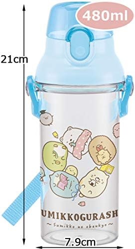 Детска бутилка за вода Skater PSB5KD, Бистра, 16,2 течни унции (480 ml), Sumikko Gurashi Obenkyo, Ширина 3,7 x Диаметър 3,1 x Височина