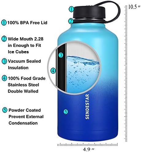 Бутилка за вода SENDESTAR от неръждаема стомана, 2 или 3 капачки (32 мл, 40 мл, 64 грама), Запечатани с двойно вакуумна изолация,