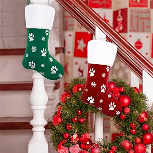Коледни Чорапи за кучета от шестоъгълни вълна, 2 опаковки за домашни любимци, Червено-Зелена Кадифена Коледна Отглеждане Размер