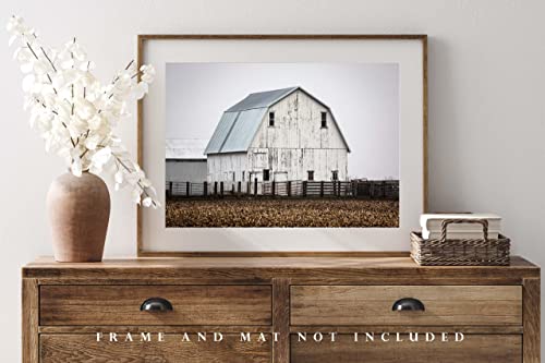 Снимка в стил Кънтри, Принт (без рамка), Снимка на селски бял навес рано през една пролетна утрин в една ферма в Илинойс, Стенно изкуство, декорация за фермерска къща
