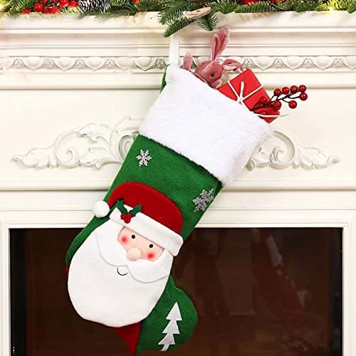 #FQSWYR Големи Коледни Чорапи в Клетка с Плюшени Белезници, Декор за Отглеждане, Подарък Пакет