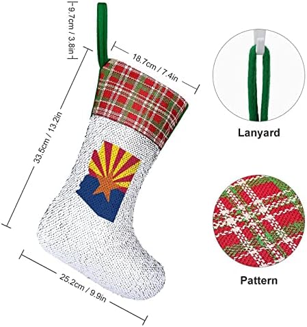 Карта на Хартата на щата Аризона Коледни Чорапи с Лъскави Пайети, Коледна Празнична Камина Наметало, Окачен Декор за Парти