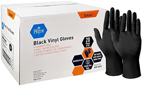 Ръкавици за еднократна употреба от винил MED PRIDE повишена здравина Черно, Без прах и Латекс, За Лекари, Татуировщиков, Приготвяне