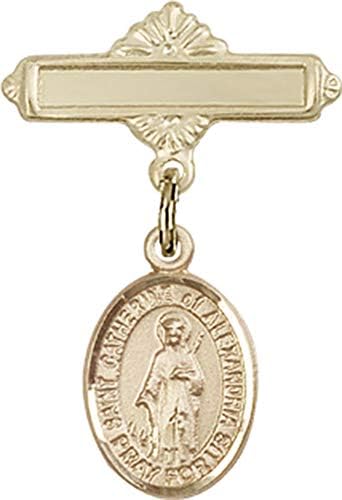 Детски икона Jewels Мания с чар Св. Екатерина Александрийската и полирани игла за бейджа | Детски икона от 14-каратово злато с чар