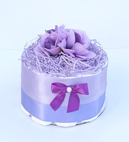 Мини-торта от памперси за малки момичета -Централна украса - Лилаво стил - Детски душ - Подарък