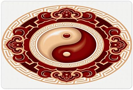 Подложка за домашни любимци Ambesonne Ying Yang за храна и вода, Баланс на Традиционните Културни Цветни Орнаменти, Правоъгълни