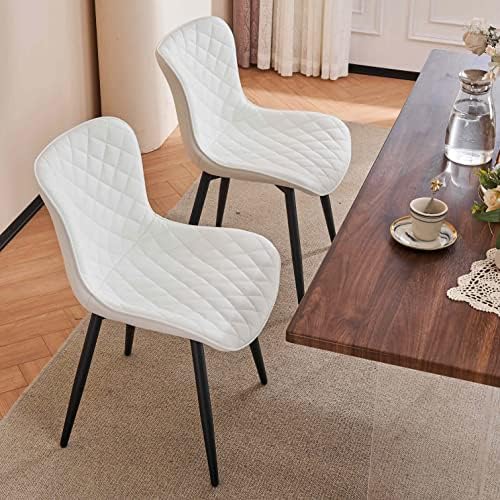 YOUTASTE Бели Черни Трапезни столове Комплект от 2 Стола от изкуствена кожа с Диамант тапицерия Модерни Кухненски Столове за Хранене,