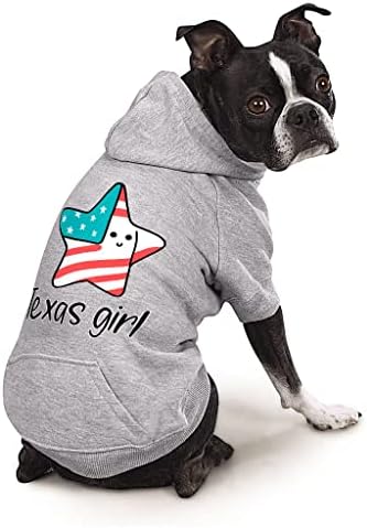 Hoody с качулка за Техасской момичета-кучета с джоб - Патриотичното палто За кучета - Сладък Дизайнерски дрехи за кучета - Сив,
