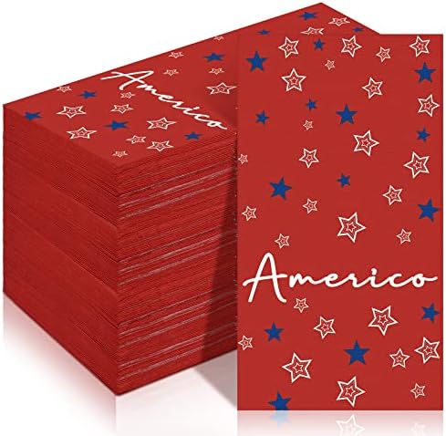 100 Бр Еднократна употреба Хартиени Кърпи за гости на 4-ти юли, Еднократни Кърпи за ръце за Баня Американски Патриотични Междузвездни