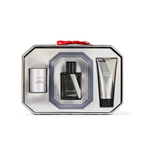 Подаръчен комплект луксозни аромати на Victoria ' s Secret Platinum от 3 теми: 1,7 грама. Парфюм, Лосион за пътуване и Свещ