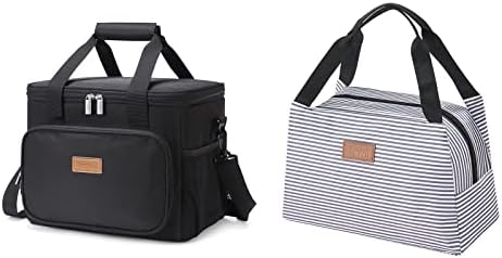Lifewit 15-литровата Сгъваема чанта-хладилник с Черен цвят и 7-литров Изолирано чанта за Обяд в ивицата