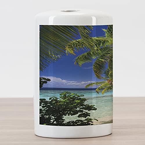 Керамични Държач за четка за зъби Ambesonne Plant, Тропически Рай на Малдивите с Палми, Спокойствие, плажове със Синьо небе, Декоративна