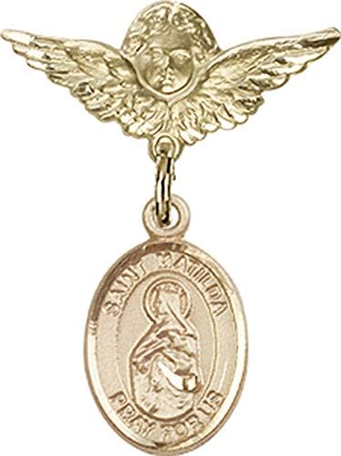 Детски икона Jewels Мания за талисман на Свети Матильды и икона на Ангел с крила на Булавке | Детски икона от 14-каратово злато