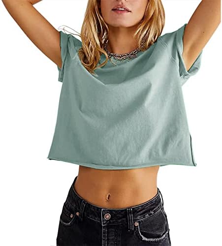 Carpetcom / Дамски Летни Ежедневни Тениски Свободно, Намаляване, Обикновена Обикновена Блузи с къс ръкав, Скъсяване на Тениски