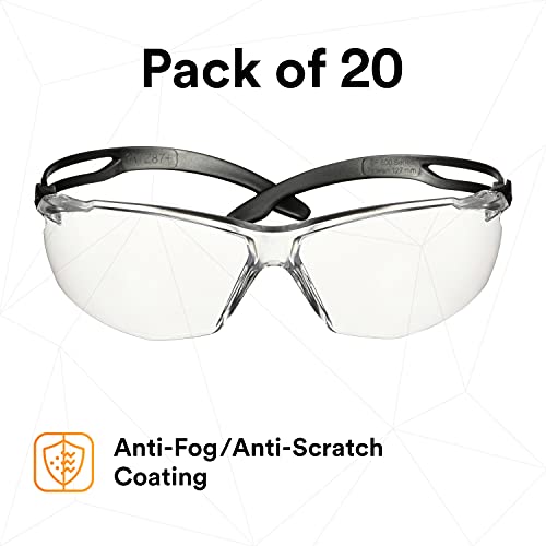 Защитни очила SecureFit 3M, серия 500, 20 броя в опаковка, Удароустойчив ANSI Z87, Регулируеми лък тел с храповиком, Спортни, Защитни