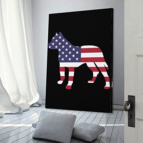 Патриотичен Питбул Американски Флаг Печатна Картина на Стенно Изкуство, Съвременно Произведение, Вертикална Подвесная Картина за