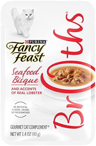 Храна за котки Purina Fancy Feast Беззерновой, с Бульонами, Супа от морски дарове и Добавки от този свирите на омар - (16) 1,4 грама.