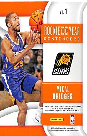 Претенденти за титлата на новак на годината в НБА 2018-19 # 1 в търговията на дребно за продажба на Микал Бриджис на Финикс Сънс Официалната баскетболна карта Панини