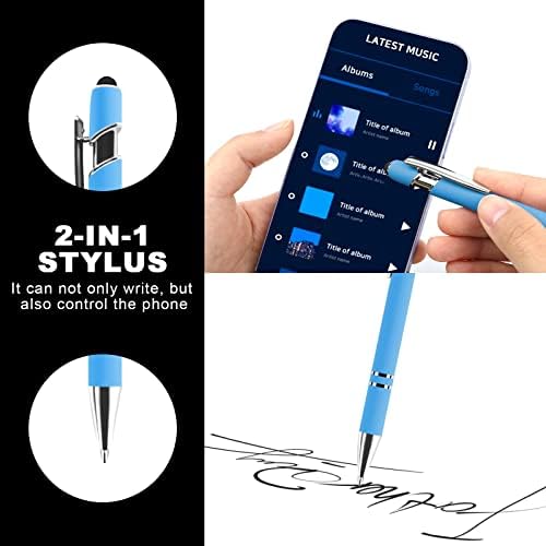 8 БР. (2 в 1) Стилус и 4 скоба за писалки - висока инжекция Цветна метална химикалка дръжка с върха на стилуса със защита от надраскване за сензорни екрани - Съвместима с