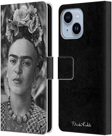 Дизайн на своята практика за главата Официално Лицензиран: Странни Портрети и цитати на Фрида Кало, Кожен калъф-книжка-джобен формат, Съвместим с Apple iPhone 14 Plus