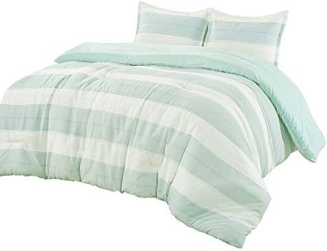 Комплект одеяла WPM WORLD PRODUCTS MART Queen от 3 теми, в памучна смес в ивица, Мек Лек Пух, Алтернативен Бежово, цвят на Морска вълна, Мятно-зелен, Елегантен и Модерен Комплект сп