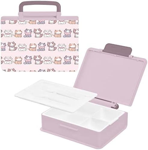 Контейнер за Обяд Kigai Сладък Котки 1000 мл Bento Box с Лъжица и Вилици, 3 Отделения, Контейнери За Съхраняване на Храна за Възрастни, Розов