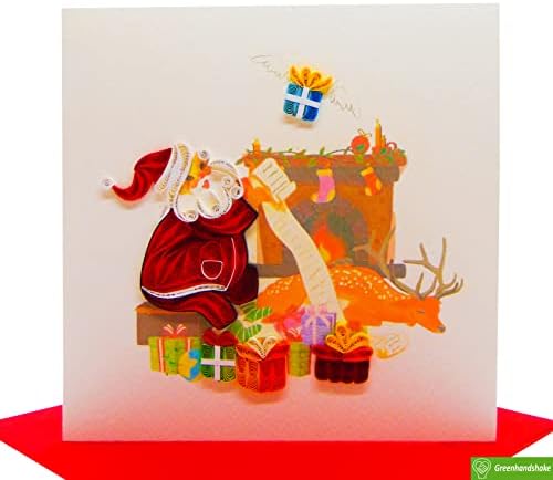 Коледна картичка за квиллинга GREENHANDSHAKE 3D Collection - Уникална Дизайнерска картичка ръчна изработка на всеки случай (Дядо Коледа проверява списък с подаръци)