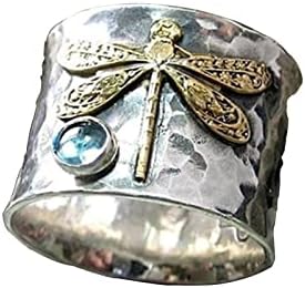 2023 Ново юбилейно женски коледа пръстен с аквамарином, ретро подарък пръстен, размер на пръстени 6 (сребро 12, 12)