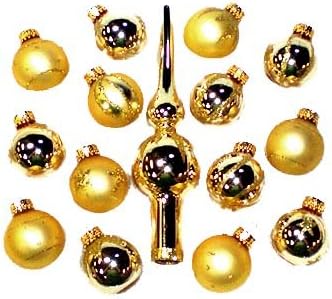 Курт Адлер Комплект от 15 Златни мини-Стъклени Топки с Коледна Украса и Копче на коледната Елха