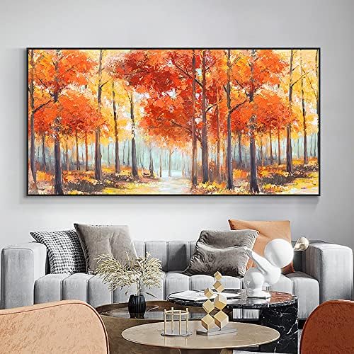 WunM Studio CE Абстрактни Дървета с Оранжево-Жълто Кленов лист, Пейзажное дърво, маслени картини, Ръчно Рисувани, Платно Голям