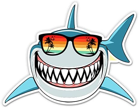 Стикер на Слънчеви очила Shark Tropical - Стикер за лаптоп 3 - Водоустойчив Винил за колата, телефон, Бутилки с вода - Стикер за плажната живот