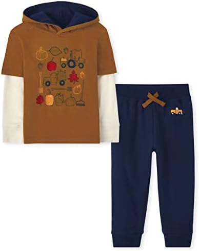 The Children ' s Place / Комплект от 2 комплекти Модерен ризи с дълъг ръкав за малки момчета и панталони за джогинг