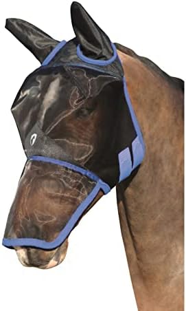 Маска от окото на материал за езда Hy BHB с уши и нос (Cob) (черна / бяла)