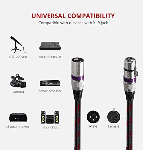 Кабел CUNBANZ XLR, 10-крак Кабел за микрофон с 2 опаковки, 3-пинов Кабел за микрофон XLR от мъжа към жената, на 10 Фута кабел за