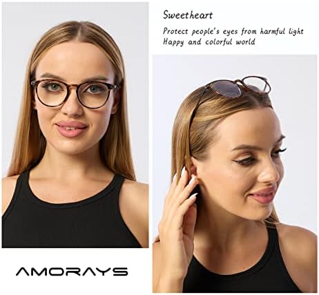 Amorays Прогресивно Мультифокальные Очила за Четене за Жени и Мъже, Блокер Синя Светлина Кръгли Очила с Пружинным тръба на шарнирна