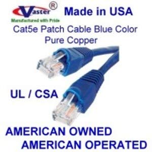 Произведено в САЩ, (17 Метра), кабел Cat5e Ethernet - Мрежов кабел за компютър, RJ-45 - син,