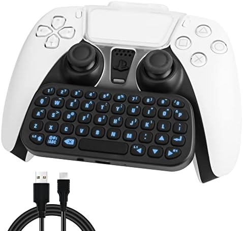 Безжична клавиатура RHOTALL за контролер PS5, Bluetooth клавиатура за игри и съобщения Playstation 5, мини-контролер клавиатура с led подсветка, Кабел за зареждане USB-C - Черен