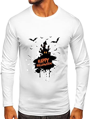 XXBR Мъжки Тениски на Хелоуин, Мъжка Тениска С принтом Честит Хелоуин, Haunted house, Дълъг ръкав, Забавен Графичен Монтиране Тренировъчен
