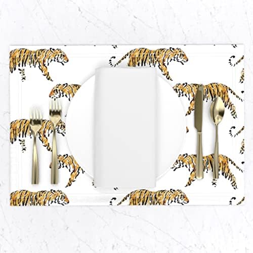 Кърпички от Ленено Futon Платна (Комплект от 2 броя) - Минималистичные Салфетки от плат с Изображение на Тигър в Бяла Ивица и Оранжево