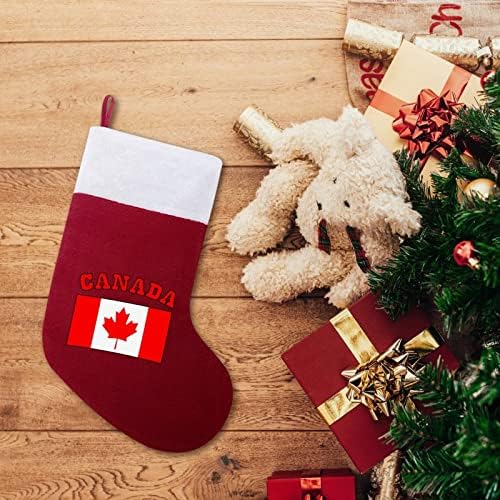 Флаг на Канада, Коледни Чорапи с Канадски Кленов Лист, Коледна Елха, Висящи Чорапи За Камината, с Къси Плюшени Белезници, Украса
