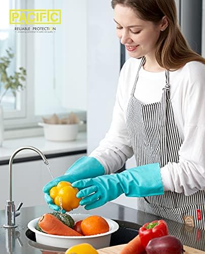 За многократна употреба ръкавици за миене на съдове PACIFIC PPE, кухненски гумени ръкавици, памучен хастар, зелени, малки